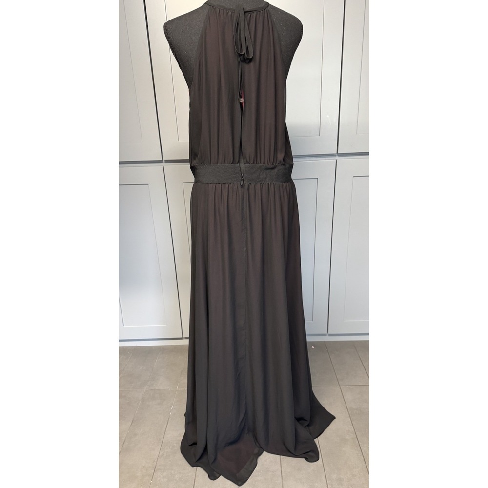 Eva Mendes Women Large Halter Maxi Dress‎ Black Red Flowy Chiffon A-line - Picture 7 of 12